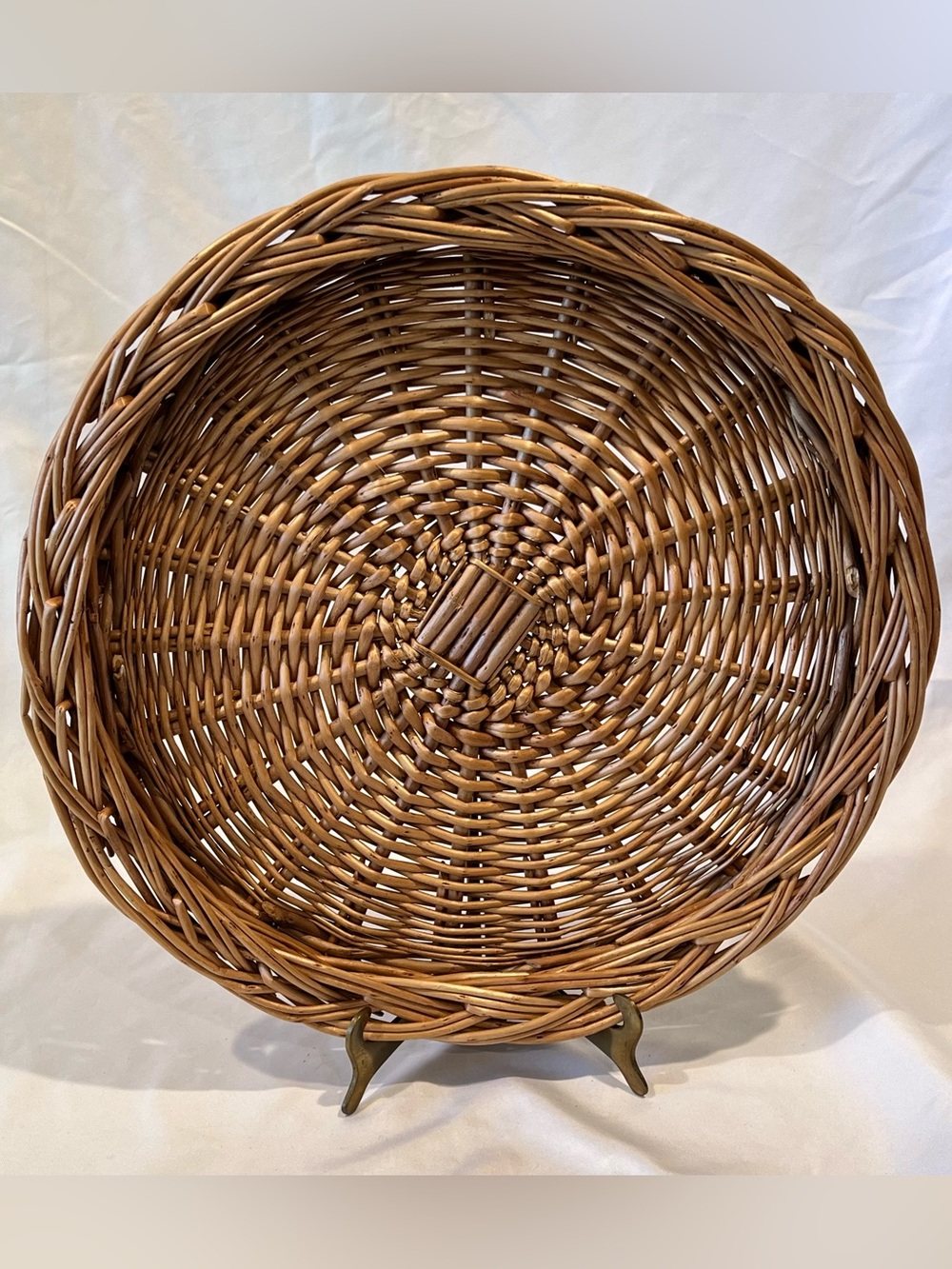 Vintage Woven Rattan Wicker Round Tray 13” Boho Decor Basket